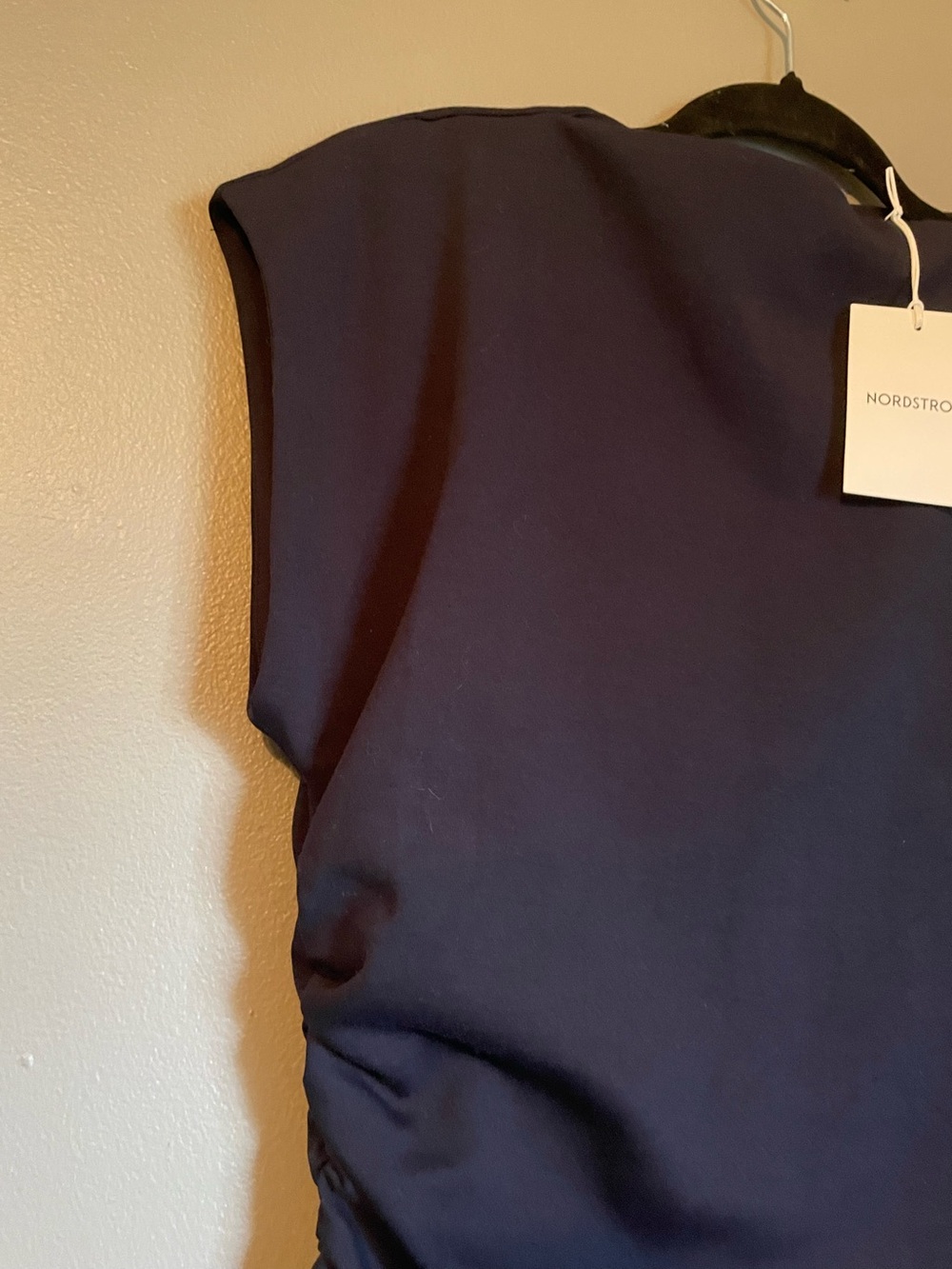 NWT Nordstrom Sz Med Navy Blue Ruched Funnel Neck Midi Work Casual Dress Ret $89 - Picture 7 of 15